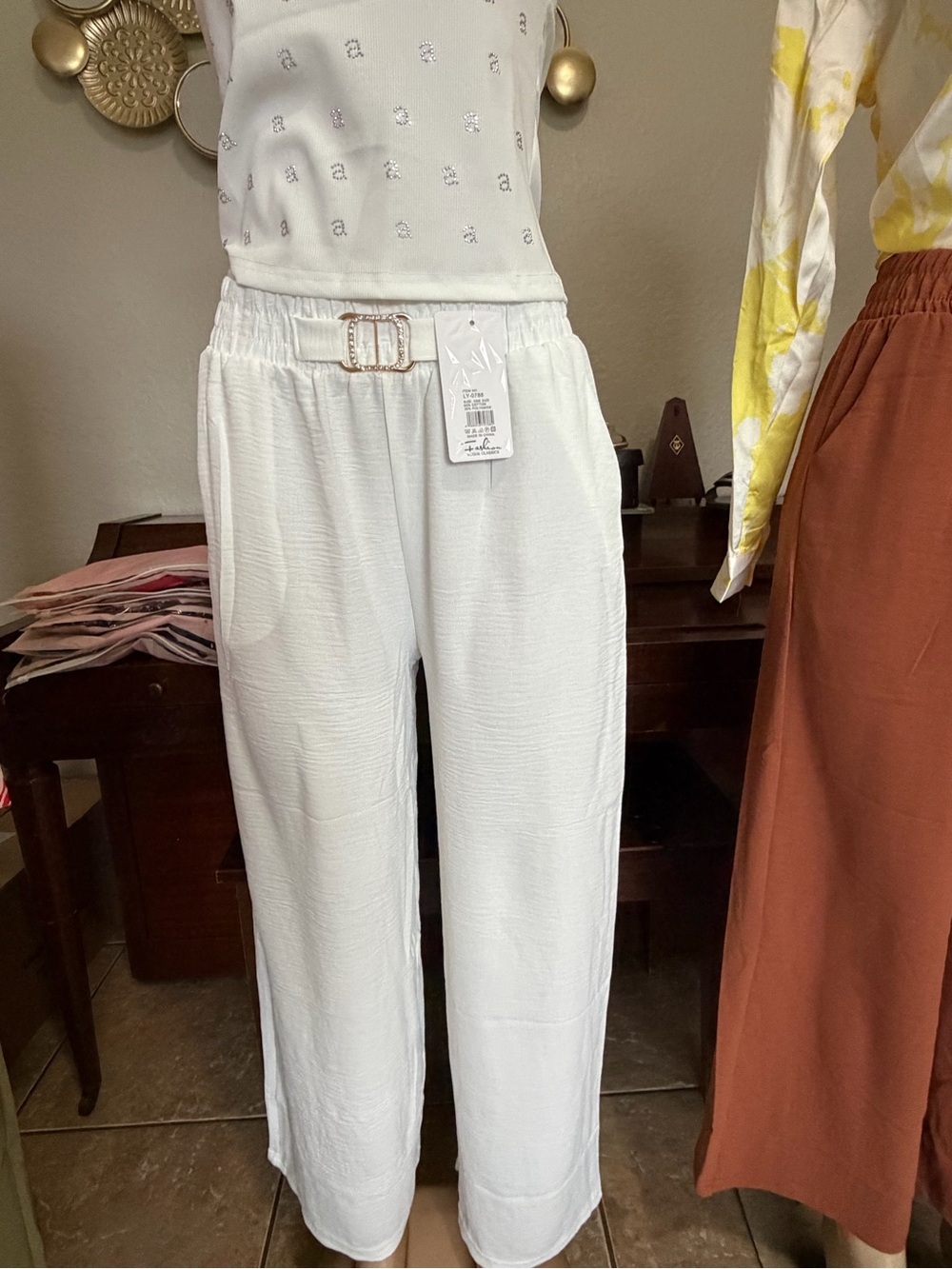 Women's Elastic-Waist Wide-Leg Pants - White